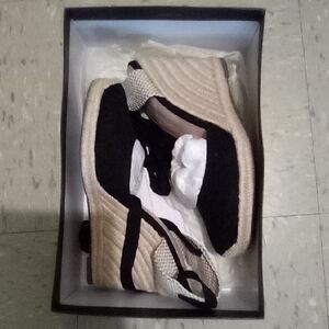 J. Crew Black and Cream Espadrille Wedges